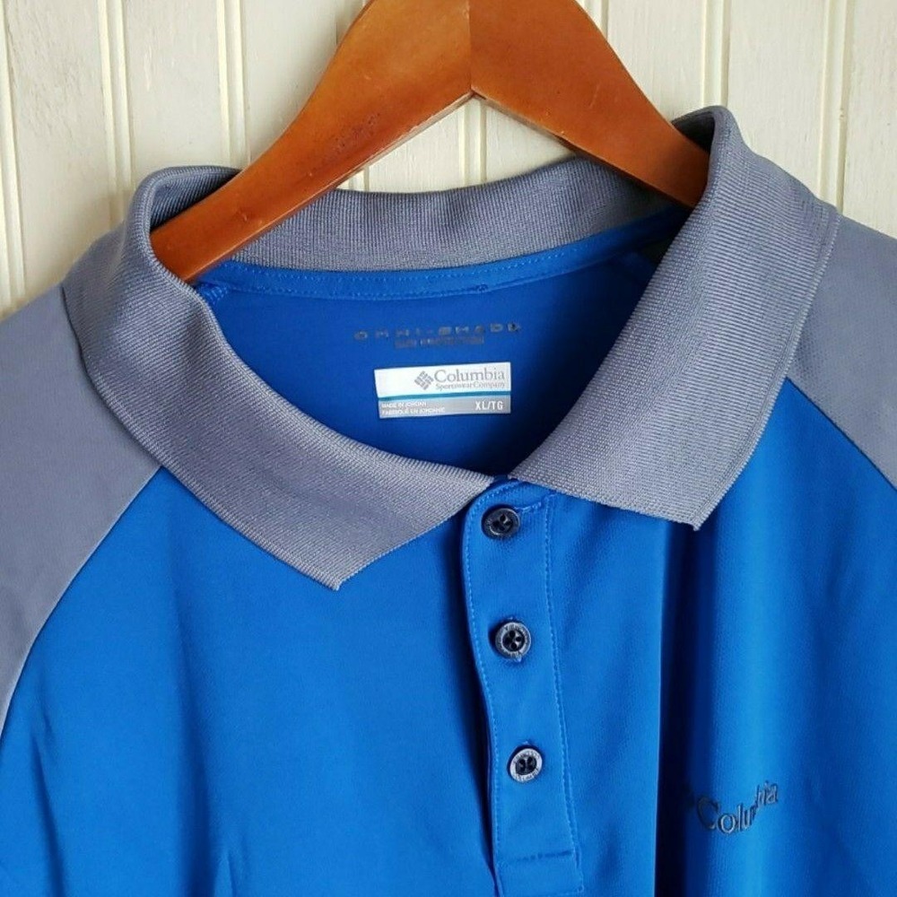 Columbia Omni-Shade Polo Shirt Mens‎ XL Blue Gray Colorblock Performance Top